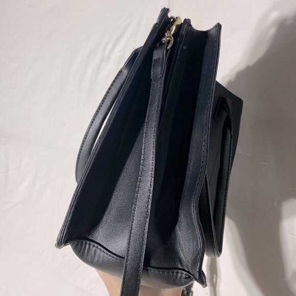 Aldo Black Faux Leather Square Tote Purse W Crossbody Strap - Picture 7 of 13